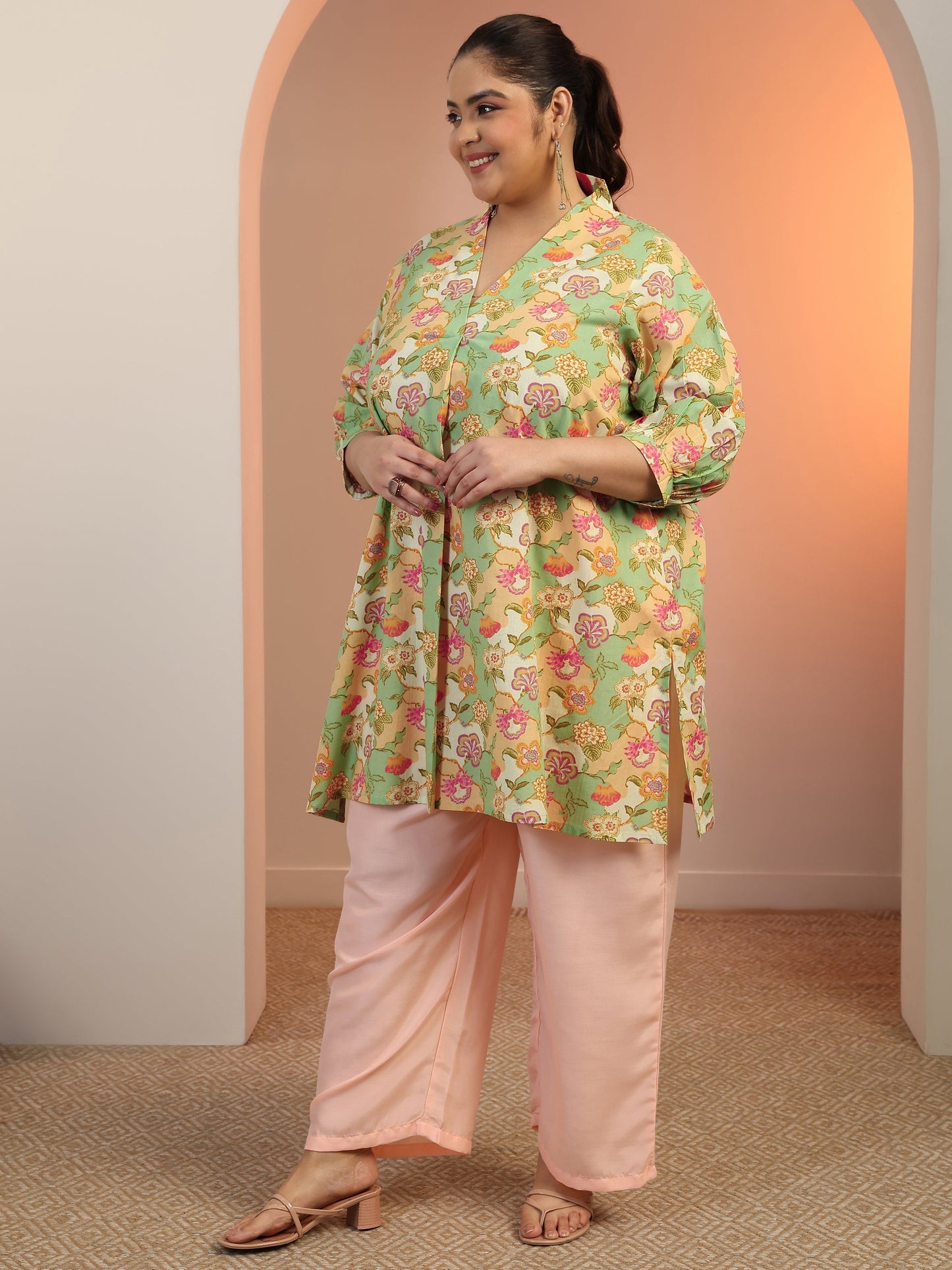 Plus Size Multi Printed Cotton Straight Short Kurti