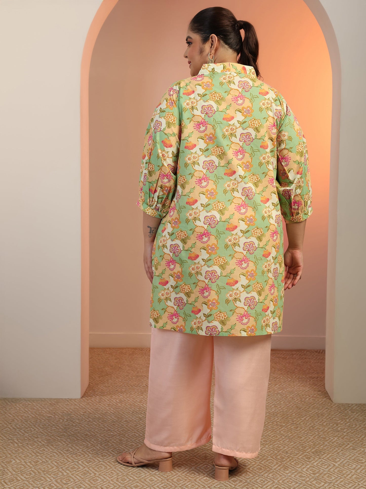 Plus Size Multi Printed Cotton Straight Short Kurti