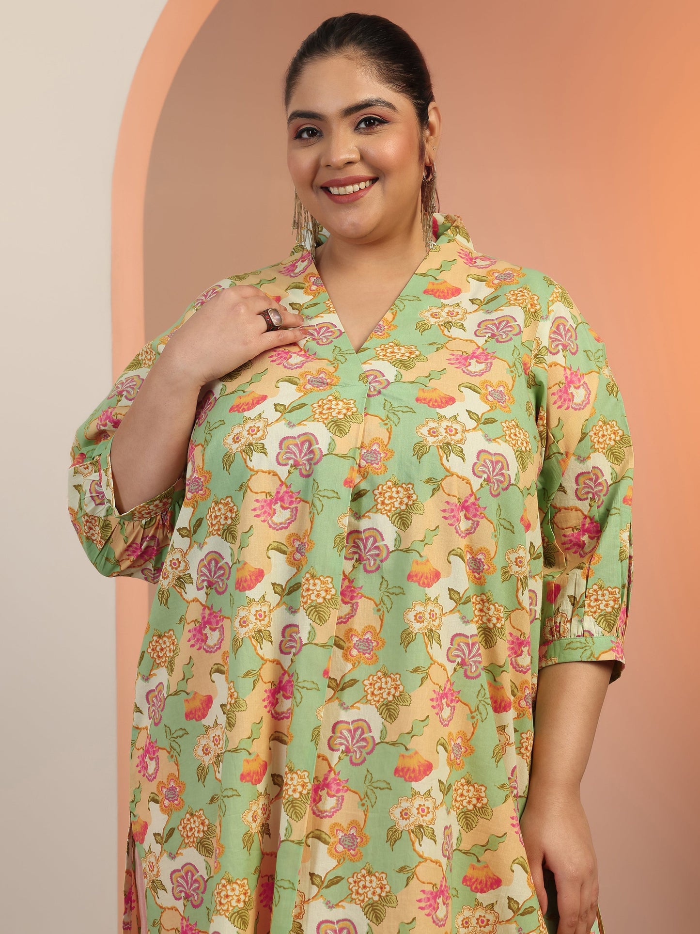 Plus Size Multi Printed Cotton Straight Short Kurti