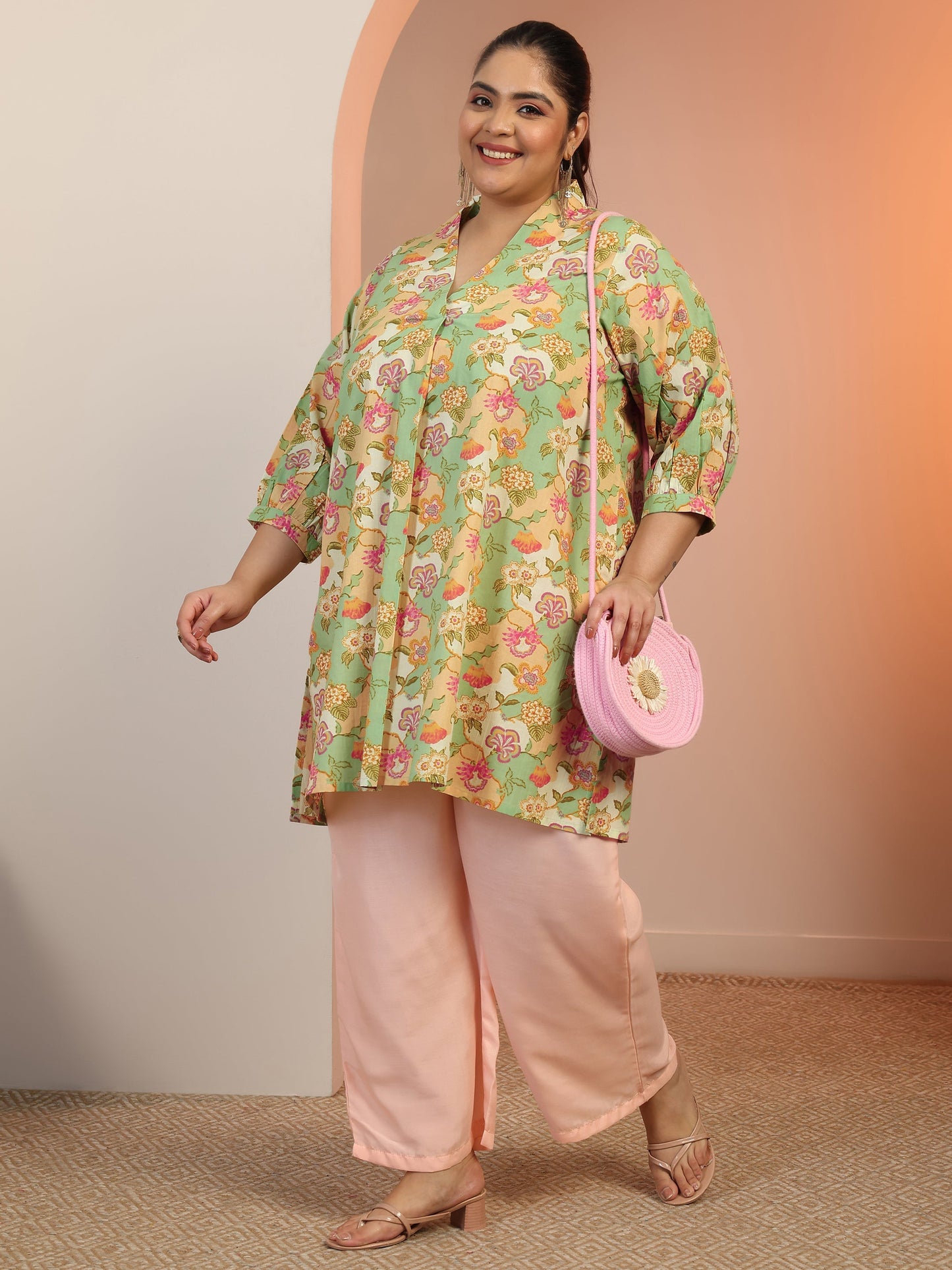 Plus Size Multi Printed Cotton Straight Short Kurti