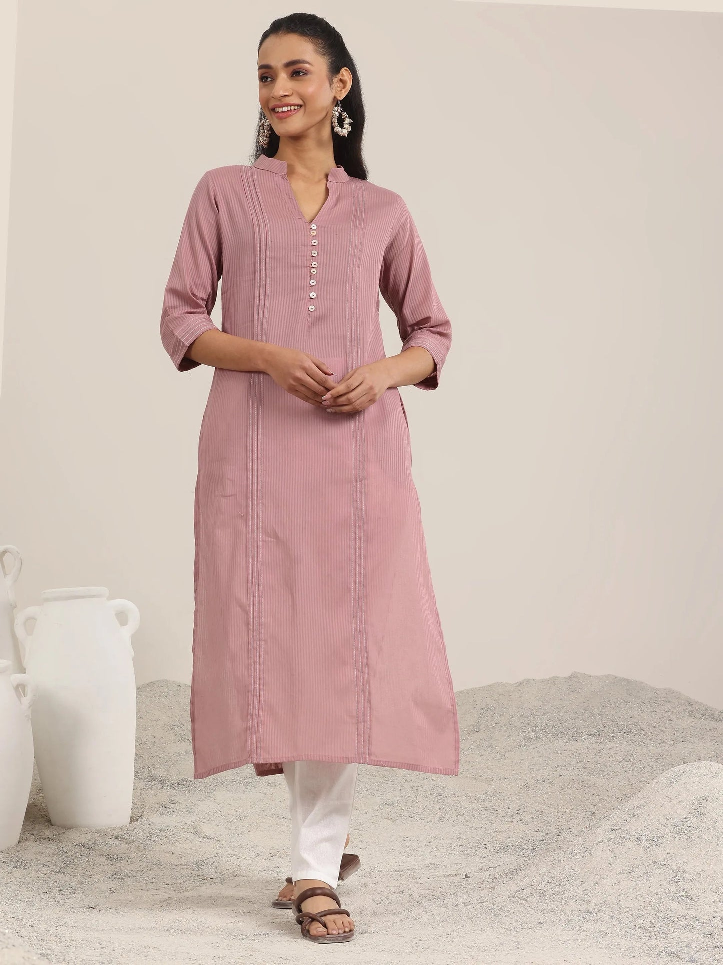 Mauve Printed Cotton Straight Kurta