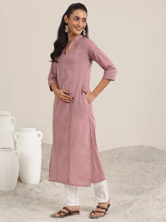 Mauve Printed Cotton Straight Kurta