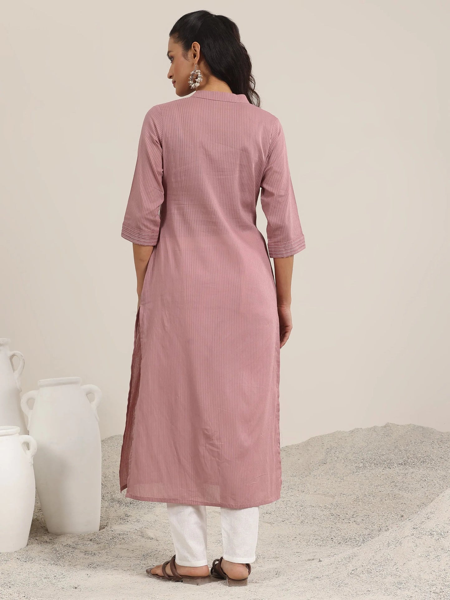 Mauve Printed Cotton Straight Kurta