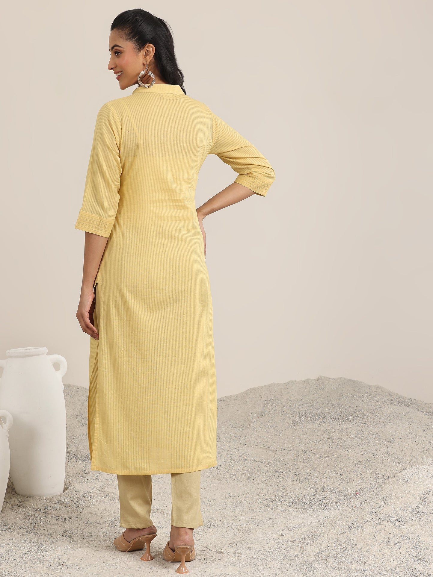 Yellow Printed Cotton Straight Kurta