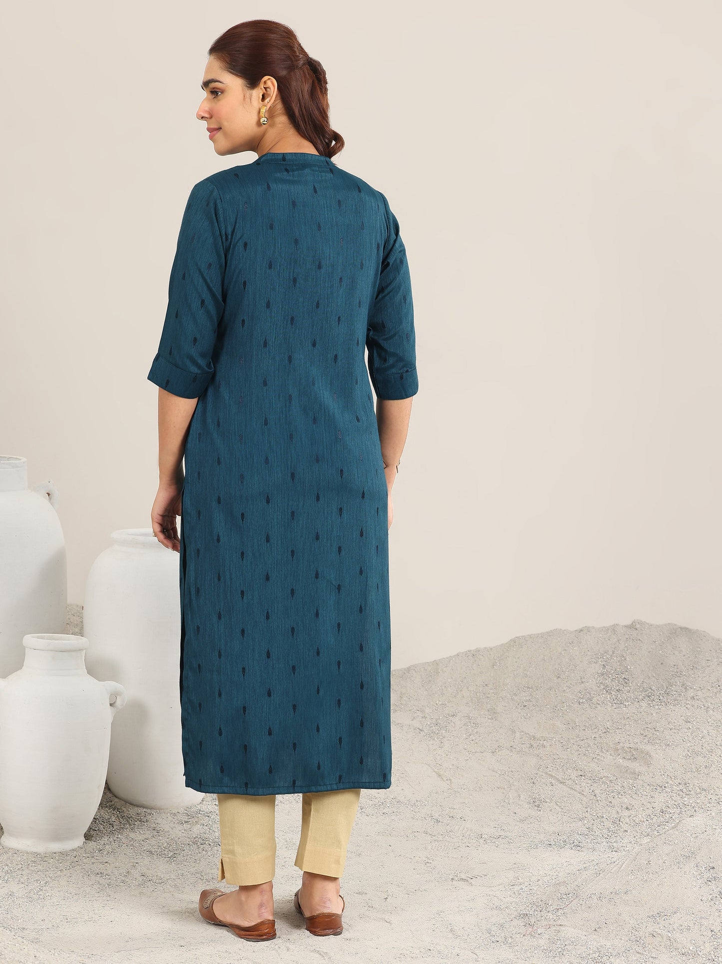 Teal Woven Design Rayon Straight Kurta