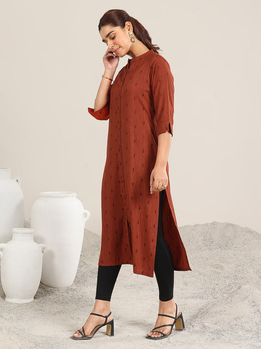 Rust Woven Design Rayon Straight Kurta