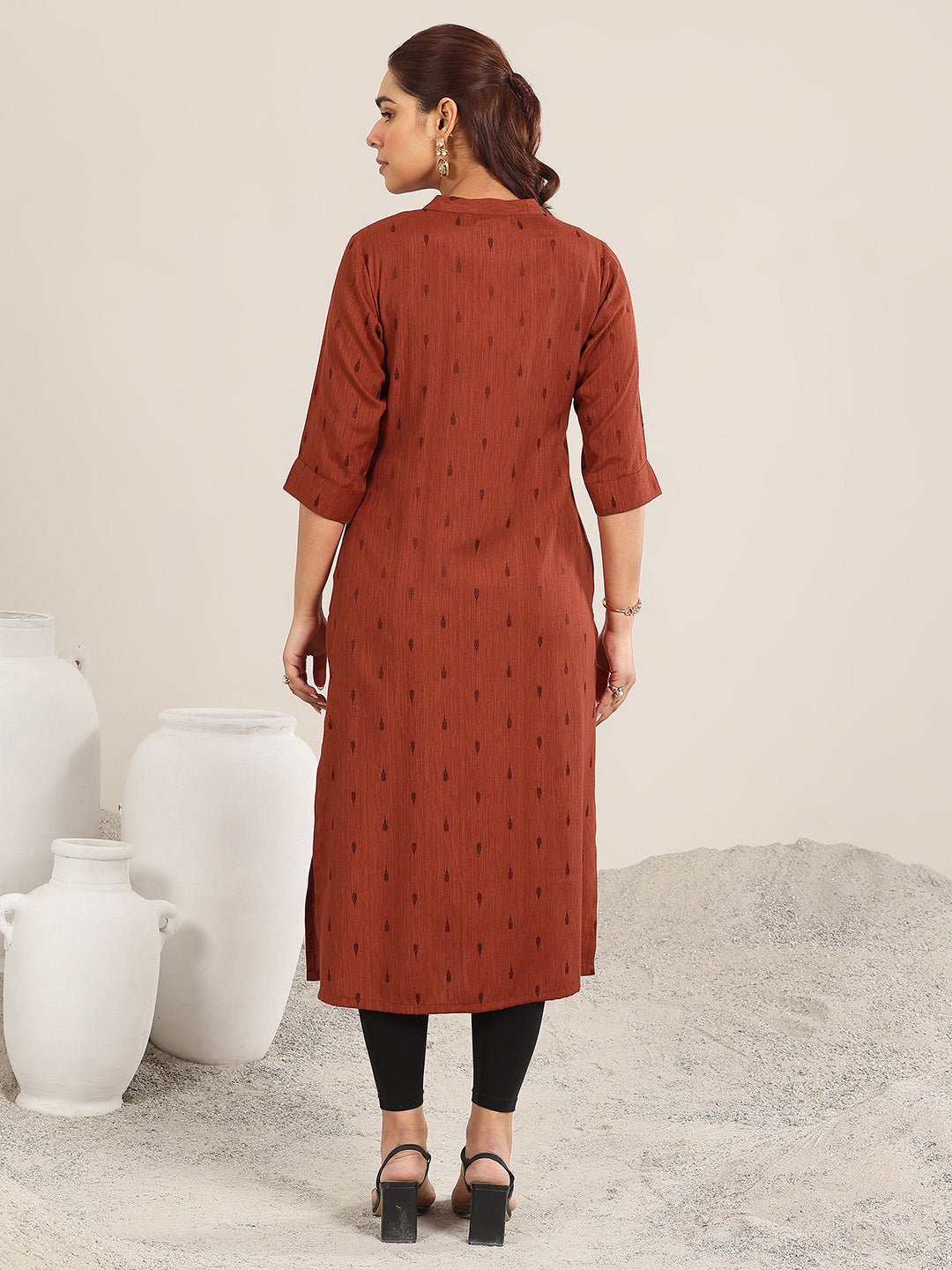 Rust Woven Design Rayon Straight Kurta