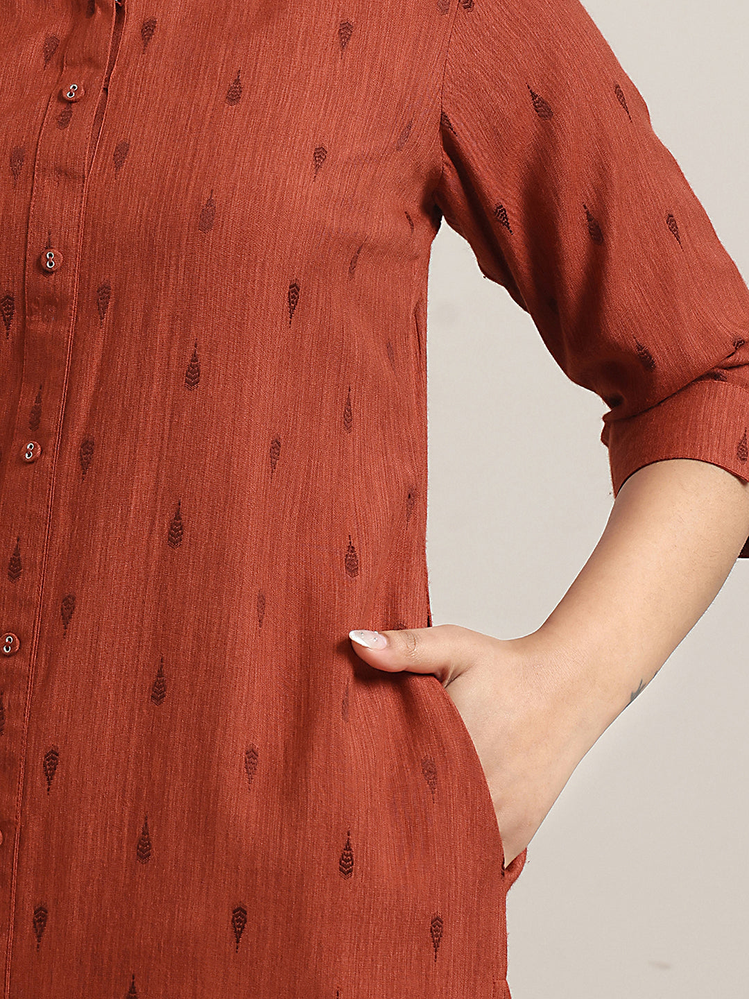 Rust Woven Design Rayon Straight Kurta