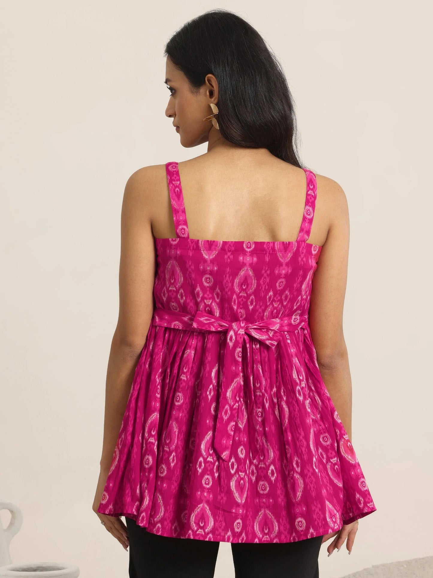 Pink Printed Cotton Anarkali Short Kurti