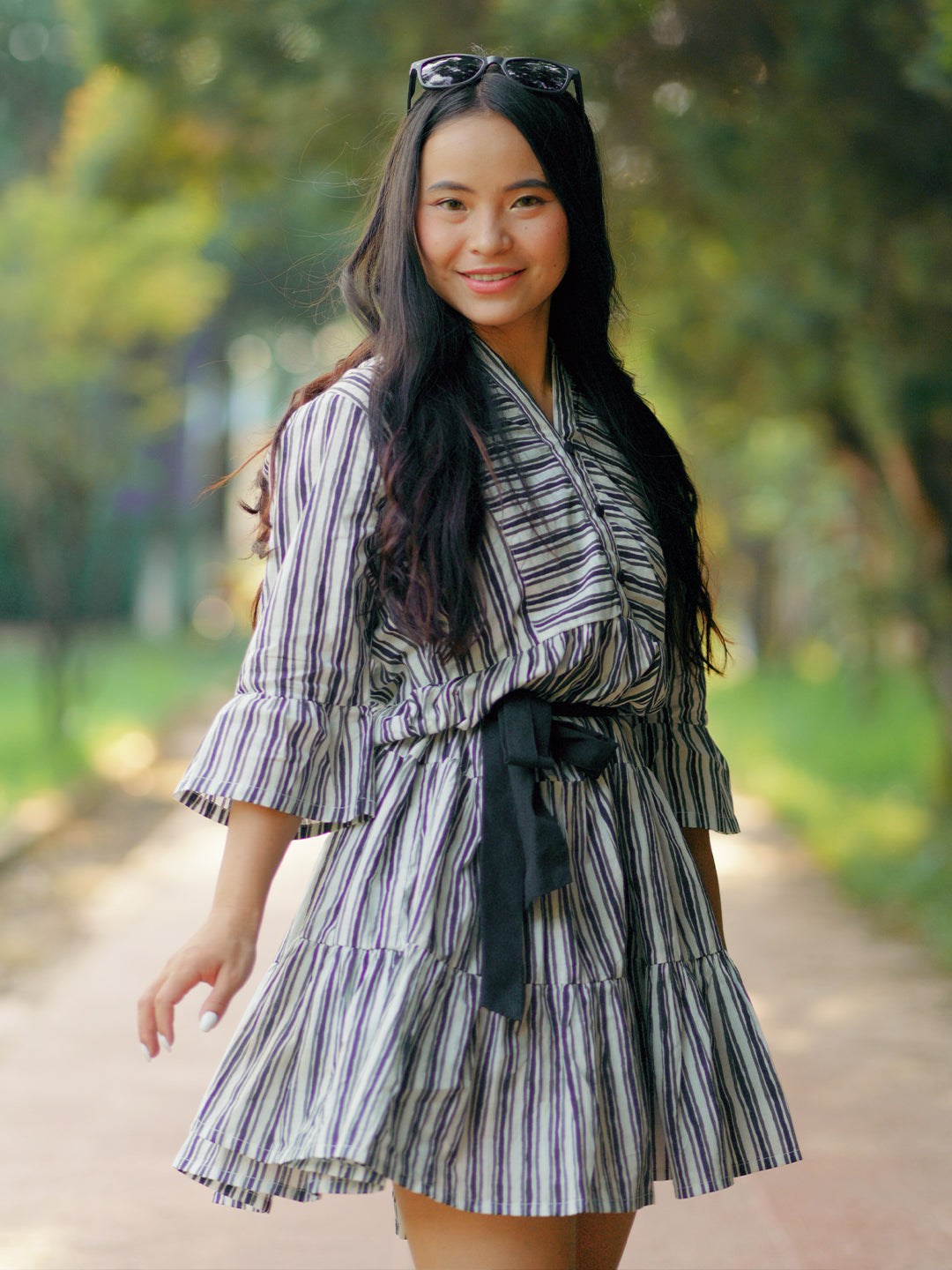 Black Printed Cotton Fit and Flare One Piece Dress