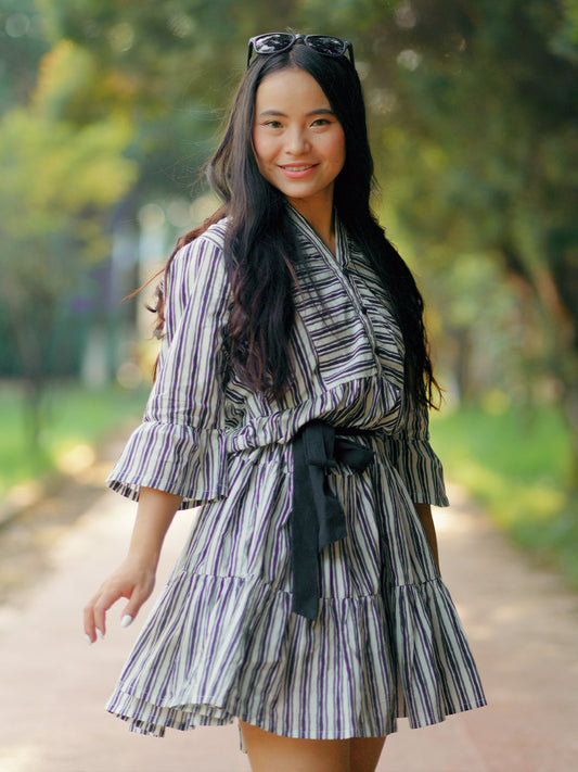 Black Printed Cotton Fit and Flare One Piece Dress