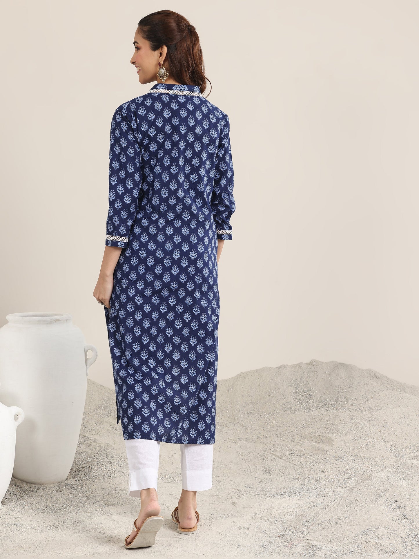 Indigo Printed Cotton Straight Kurta