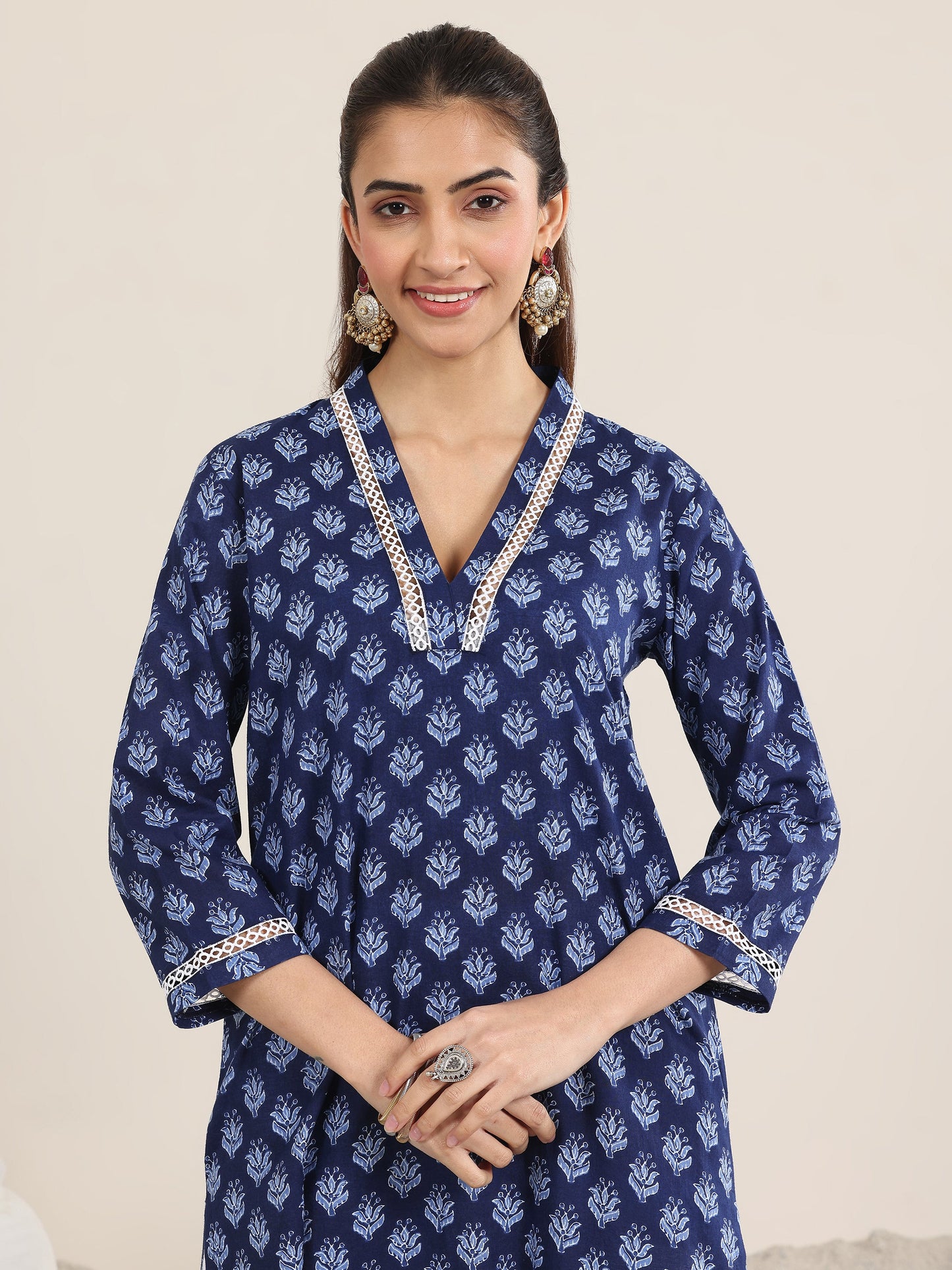 Indigo Printed Cotton Straight Kurta