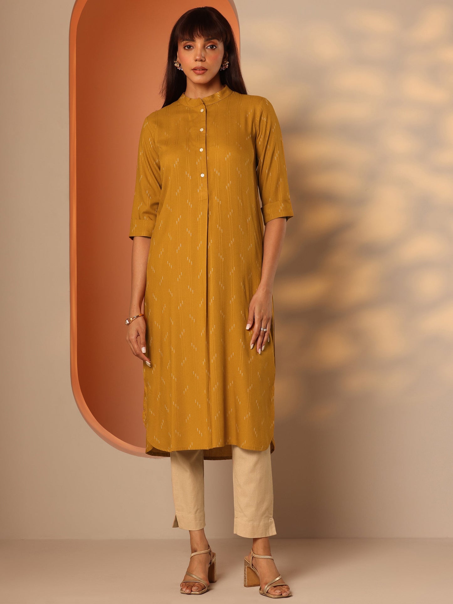 Mustard Woven Design Rayon Straight Kurta