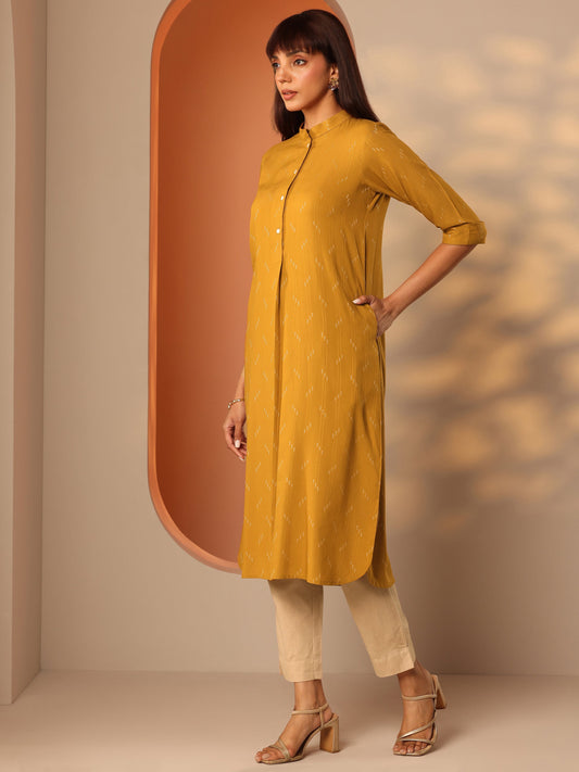 Mustard Woven Design Rayon Straight Kurta