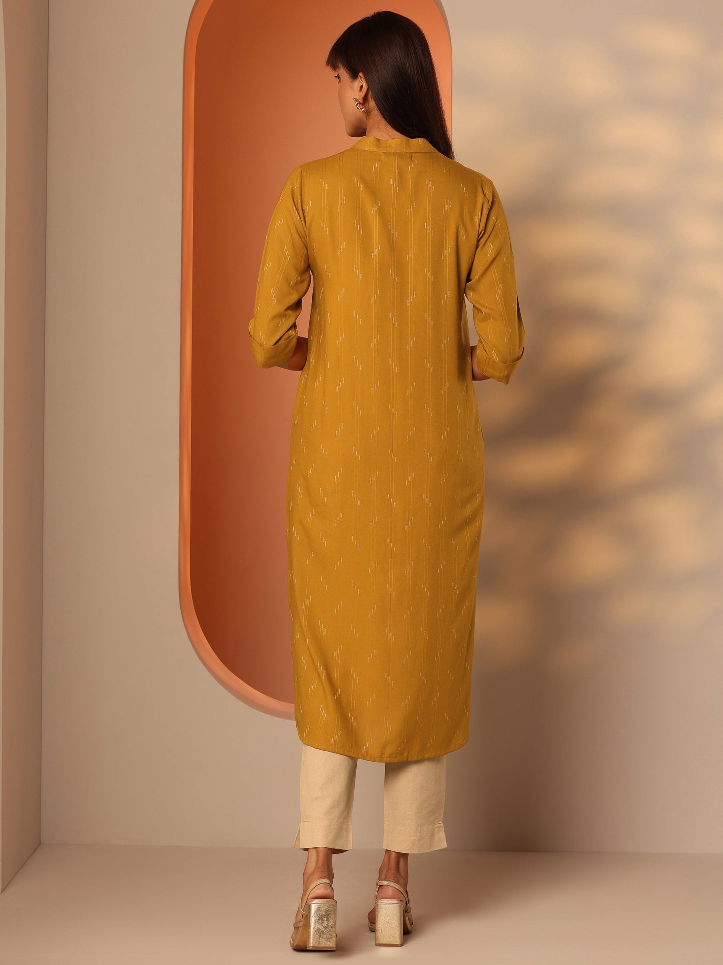 Mustard Woven Design Rayon Straight Kurta