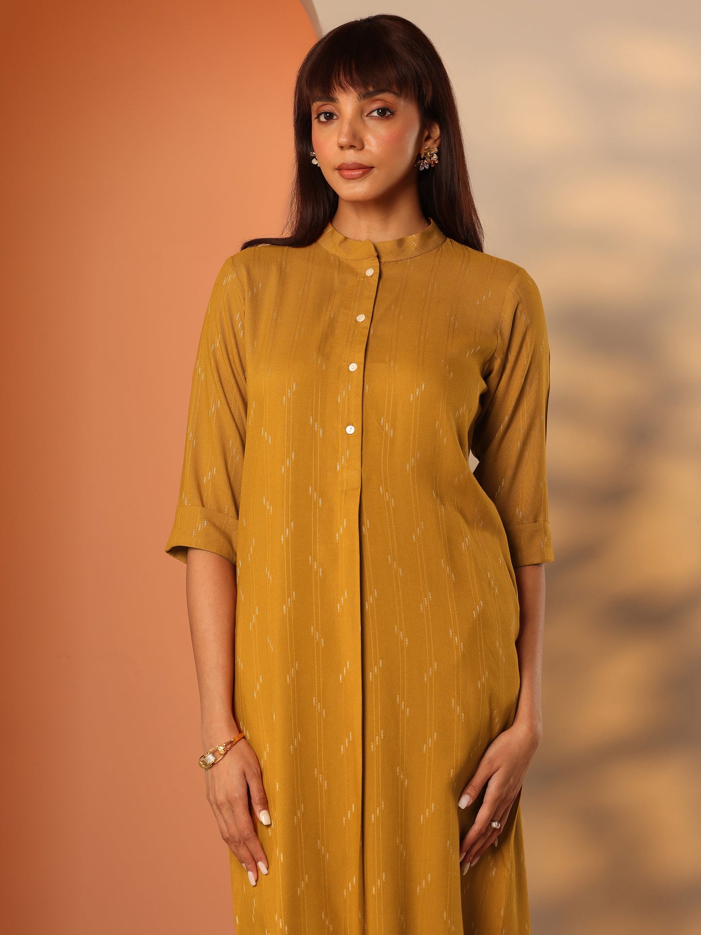 Mustard Woven Design Rayon Straight Kurta