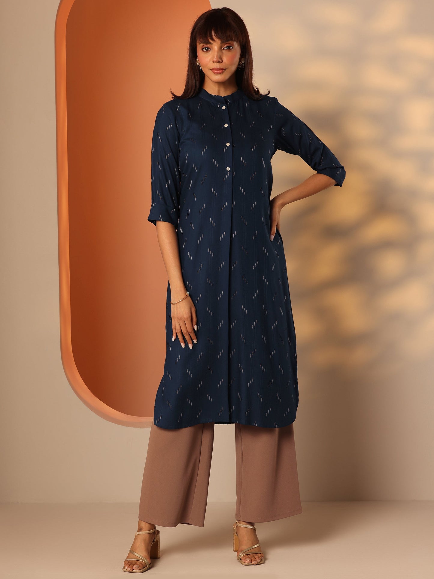 Blue Self Design Rayon Straight Kurta