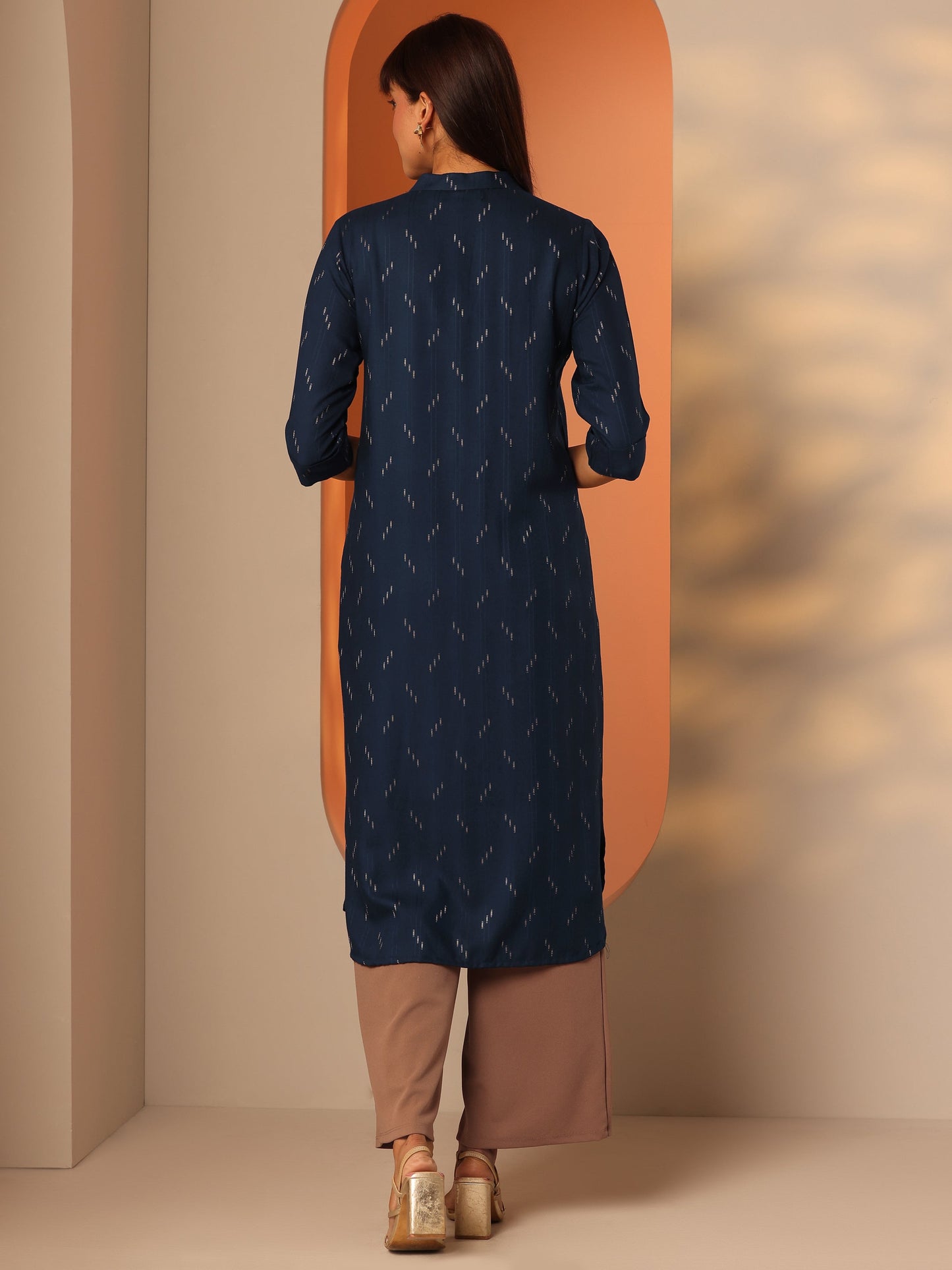 Blue Self Design Rayon Straight Kurta