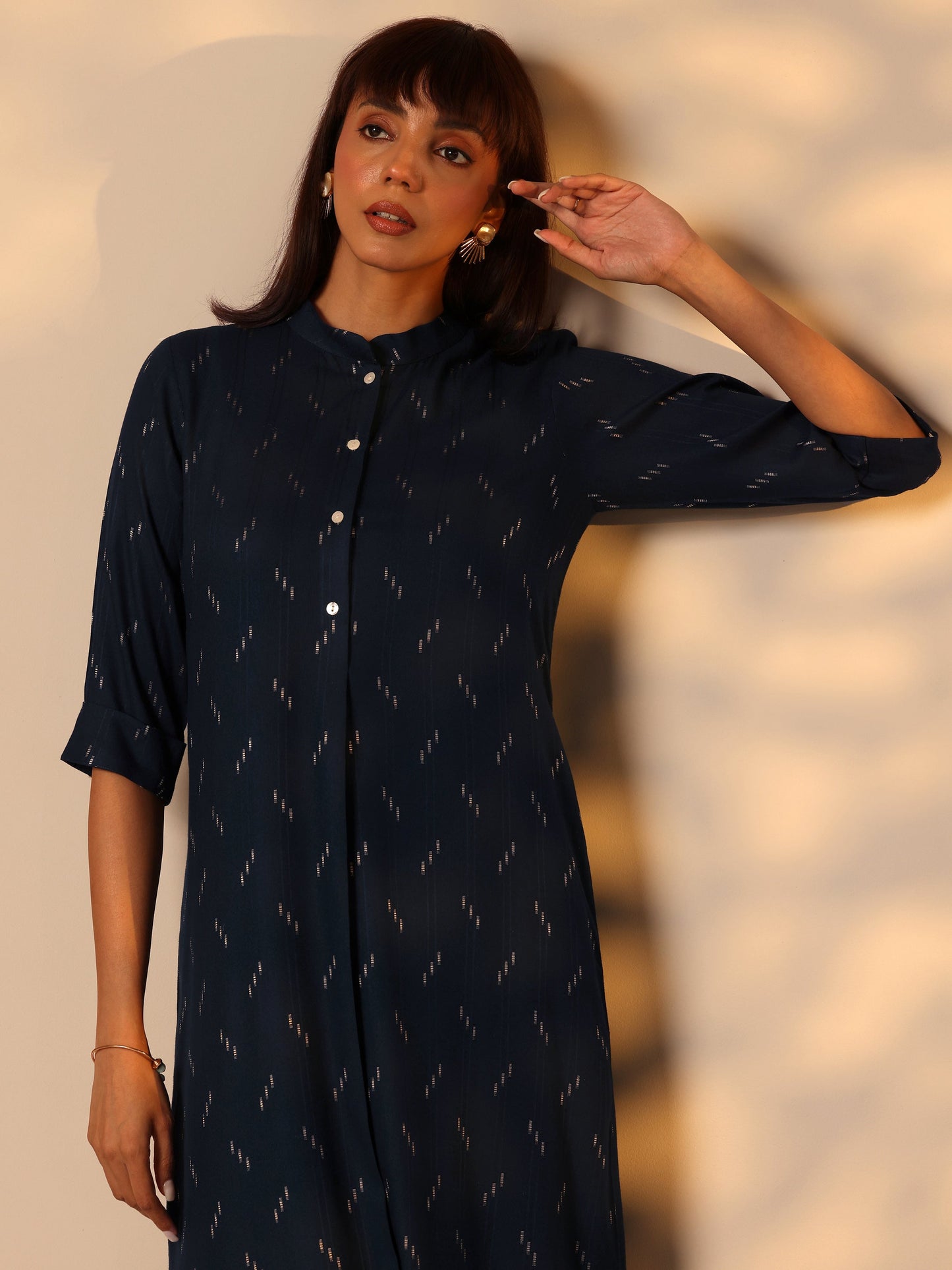 Blue Self Design Rayon Straight Kurta
