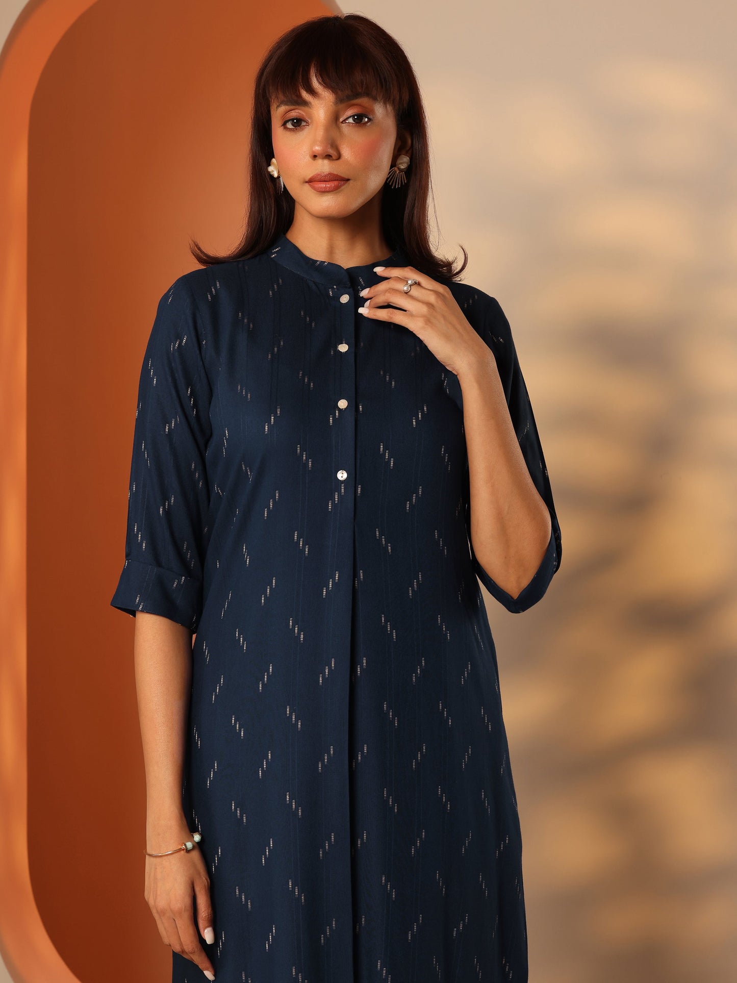 Blue Self Design Rayon Straight Kurta