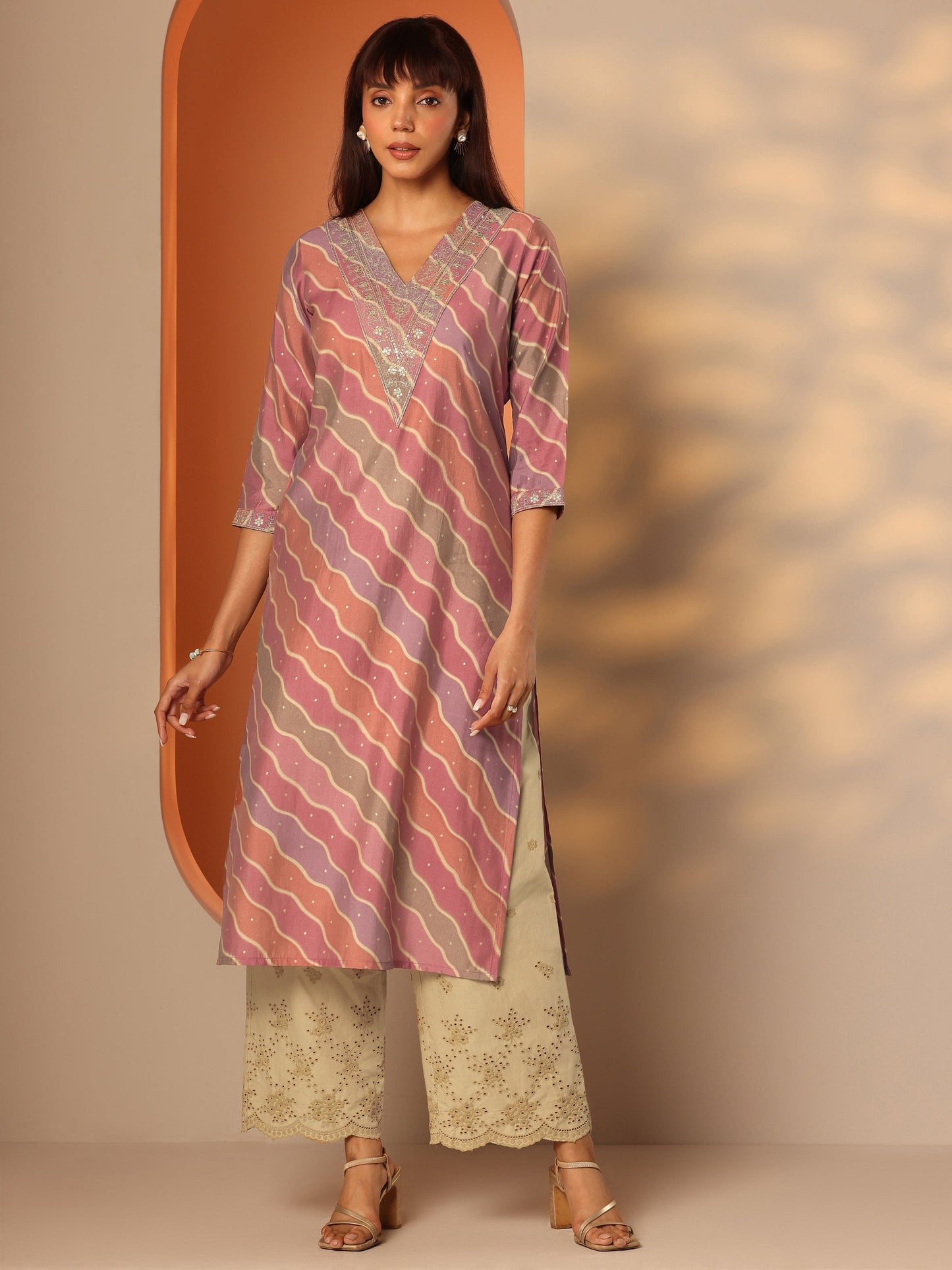 Multi Printed Silk Blend Straight Kurta