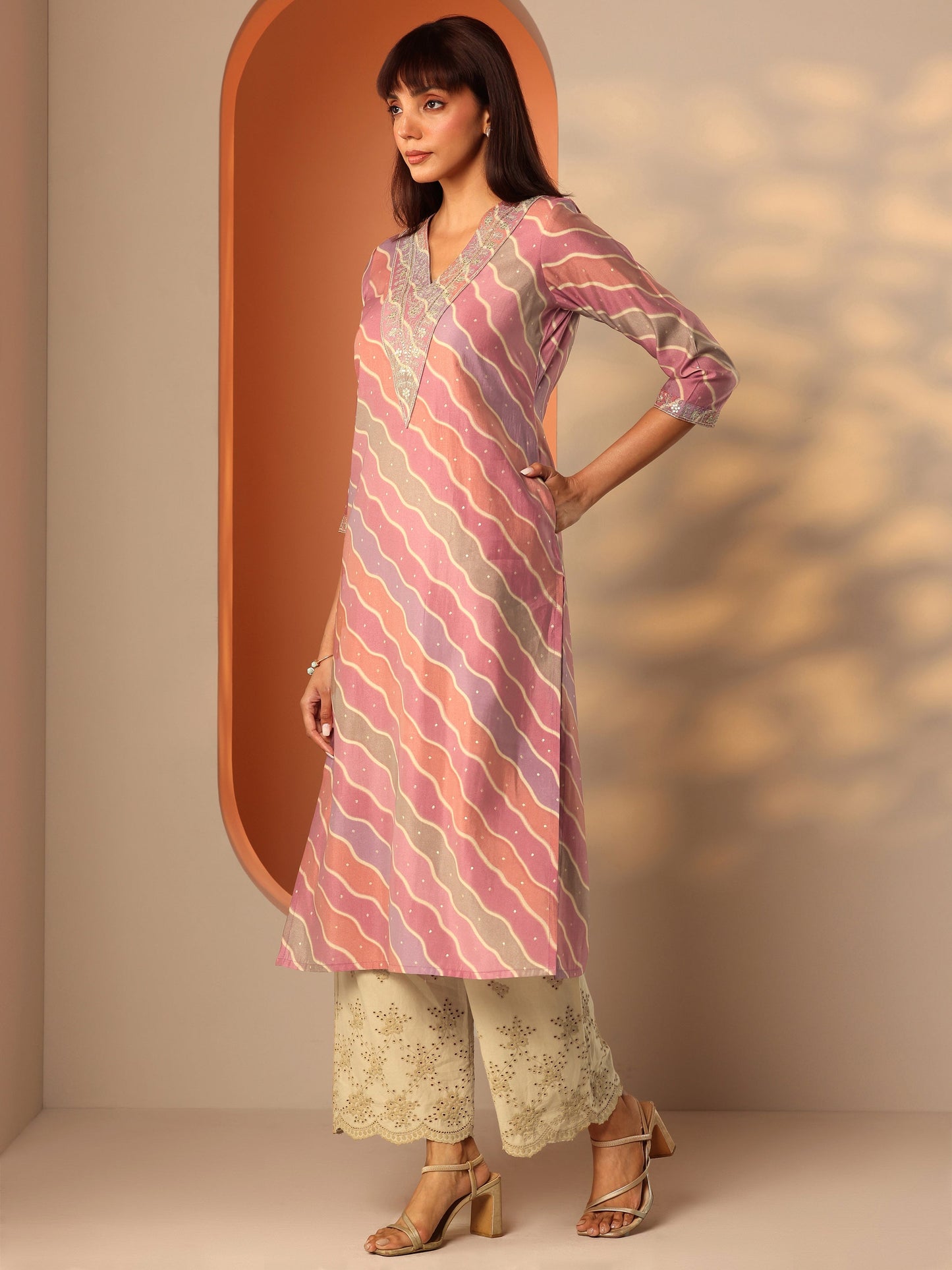 Multi Printed Silk Blend Straight Kurta
