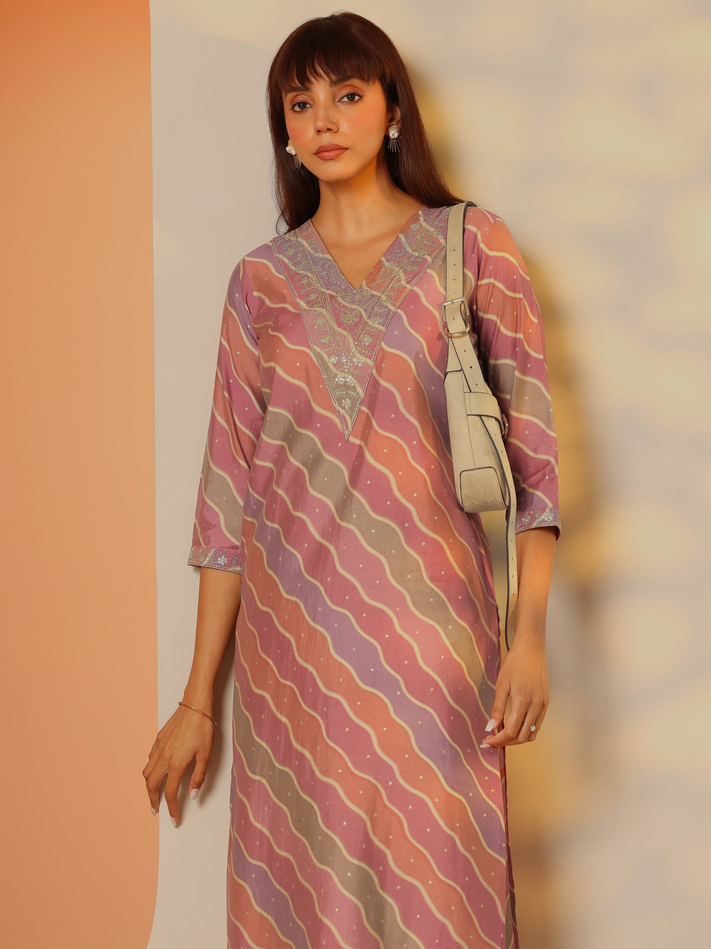 Multi Printed Silk Blend Straight Kurta