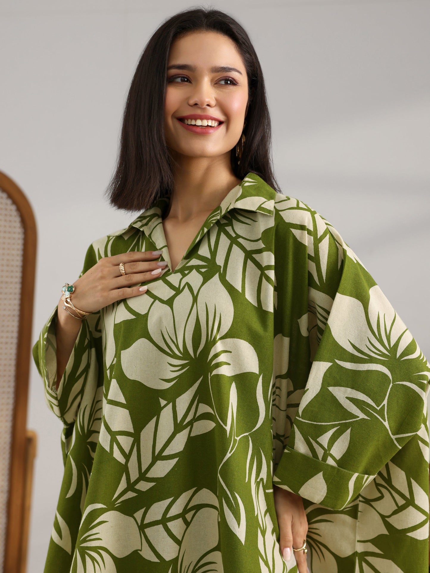 Green Printed Cotton Straight Short Kurti