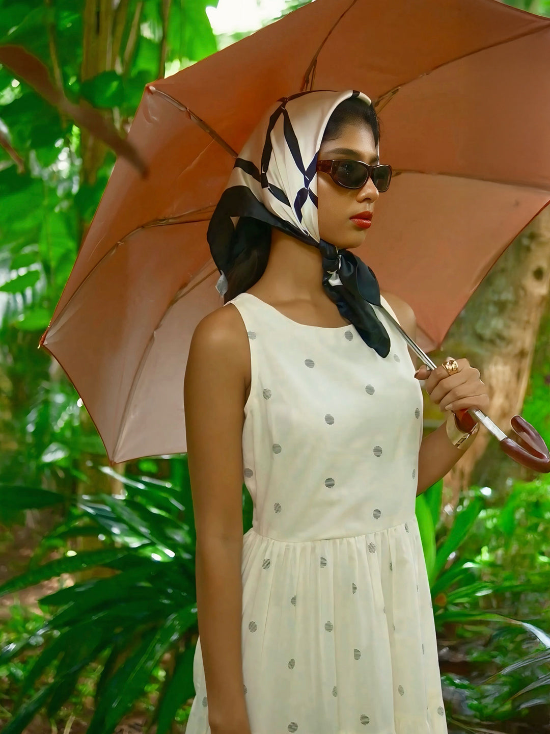 Off White Printed Cotton Tiered Fit And Flare One Piece Dress