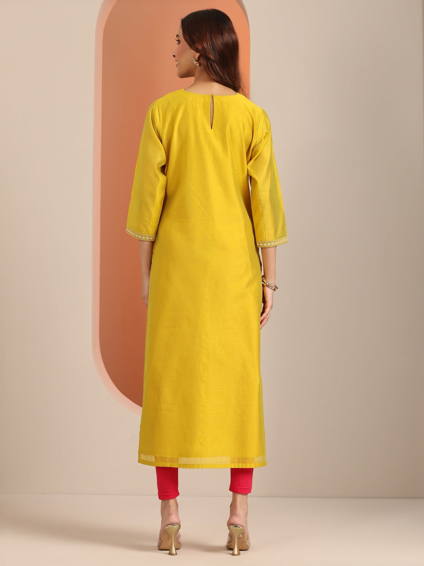 Mustard Embroidered Silk Blend Straight Kurta