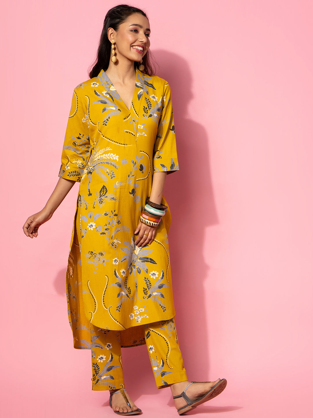 Mustard Printed Cotton Co-Ord Sets