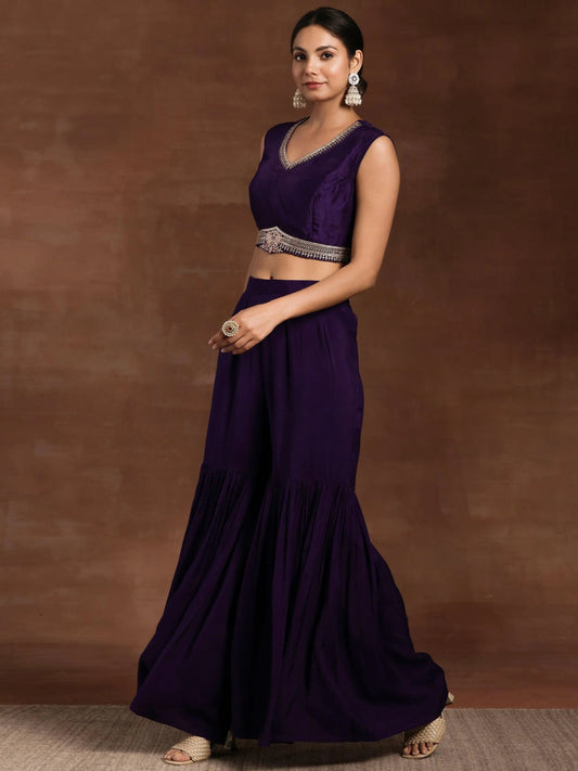 Purple Printed Silk Blend Co-Ords