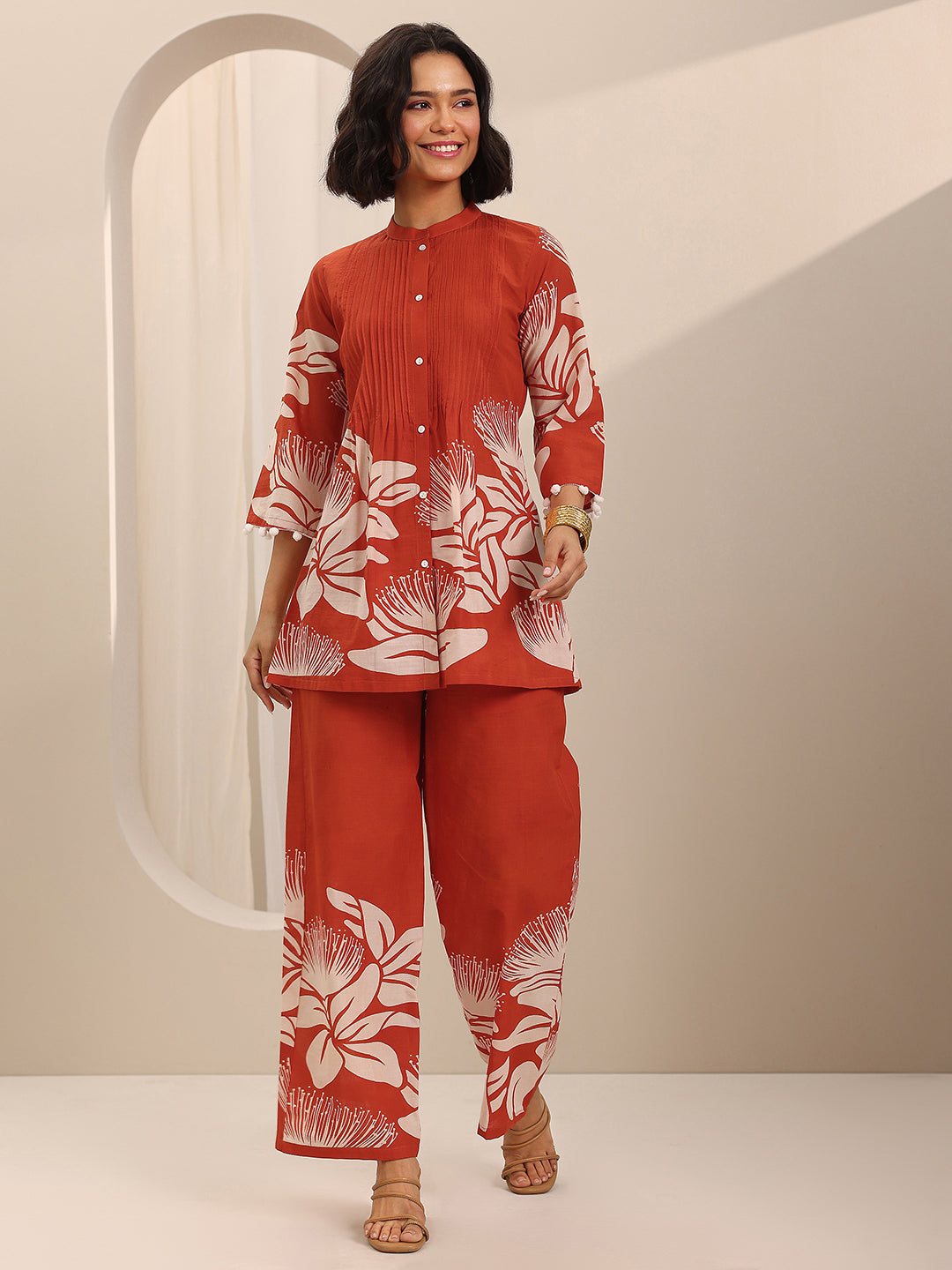 Orange Printed Cotton Co-Ord Sets