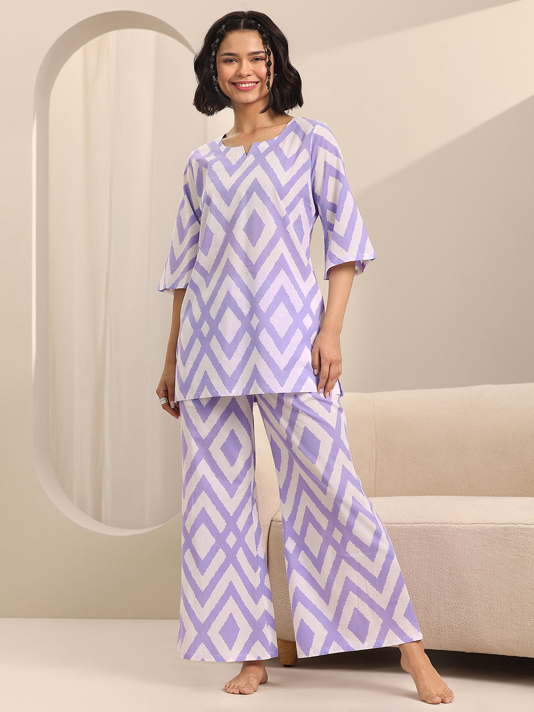 Lavender Printed Cotton Night Suits