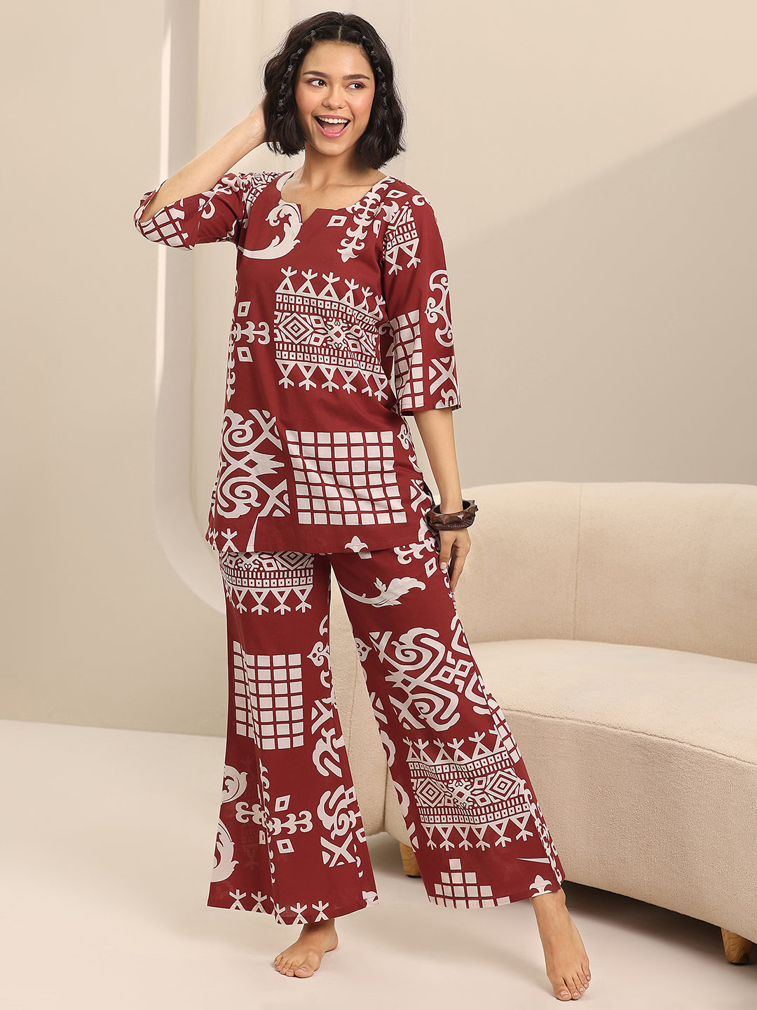 Rust Printed Cotton Night Suits