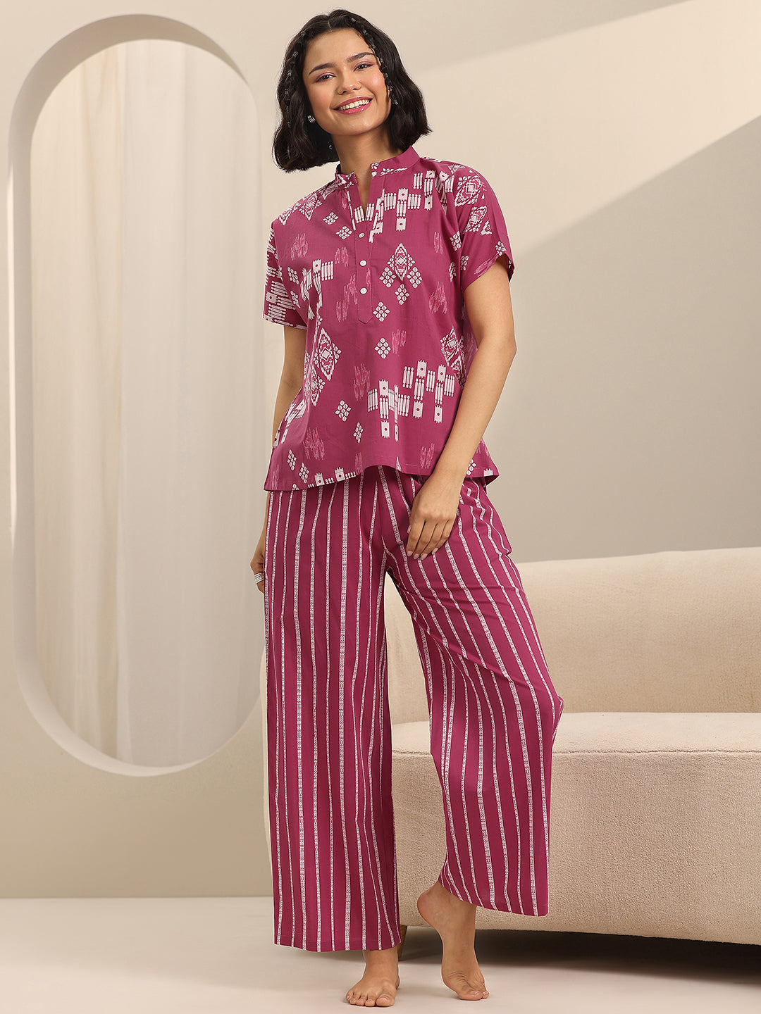 Pink Printed Cotton Night Suits