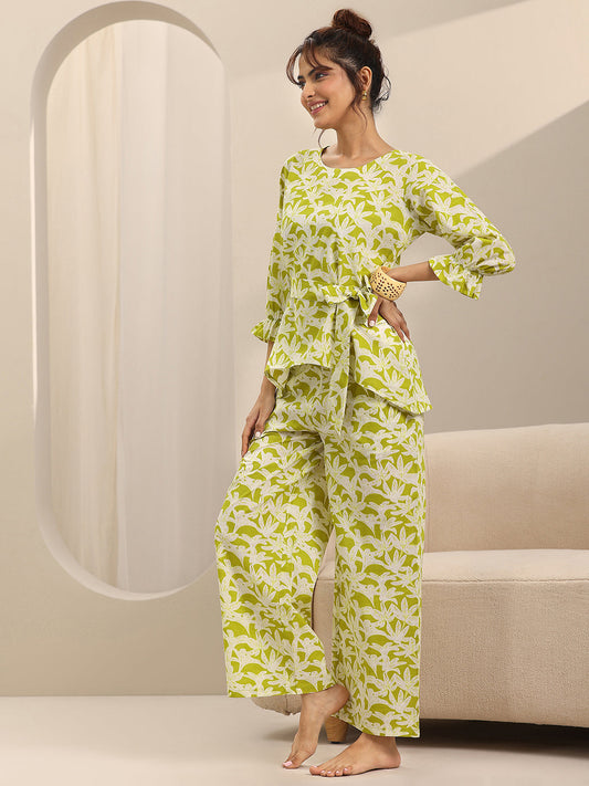 Green Printed Cotton Night Suits