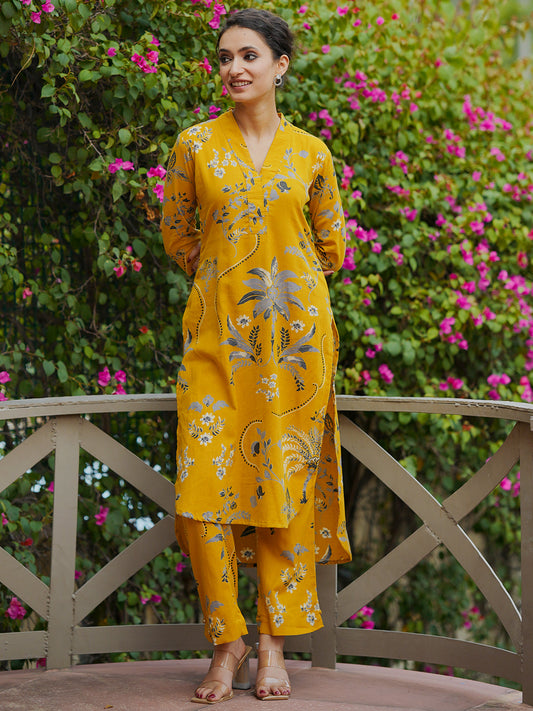 Mustard Printed Cotton Co-Ord Sets