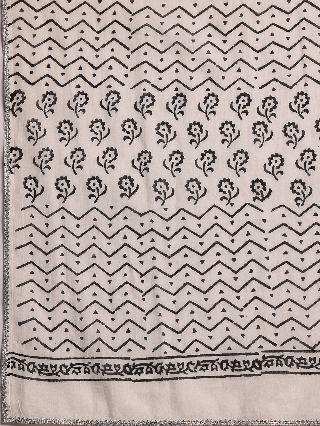 Black Printed Cotton Straight Suit Set With Dupatta