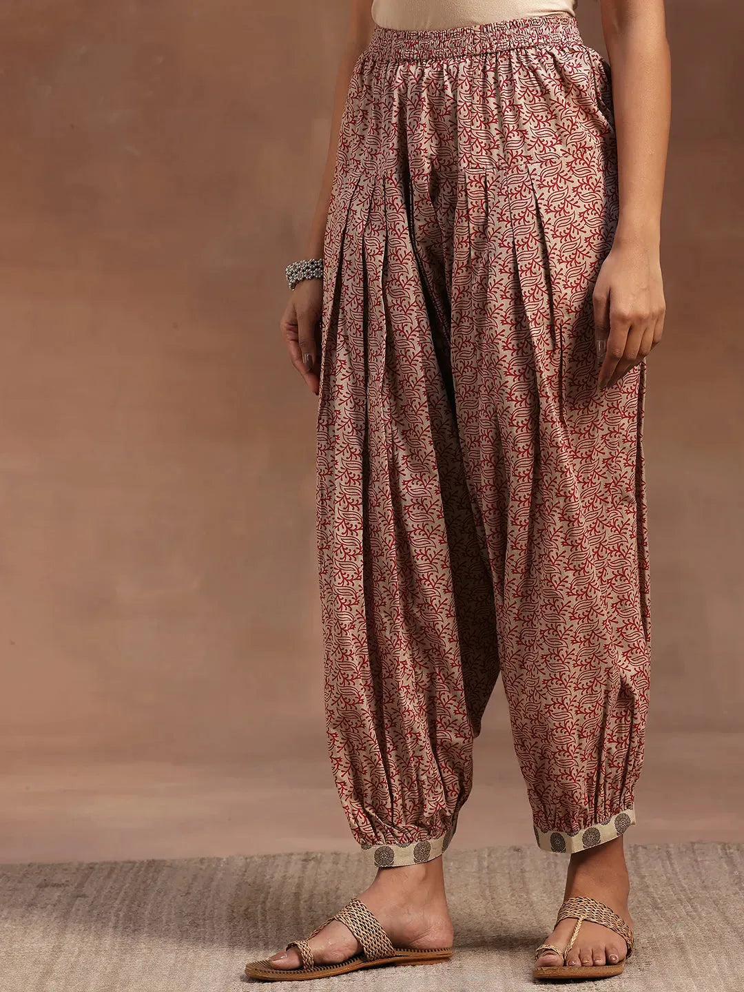 Beige Printed Cotton Straight Suit With Dupatta