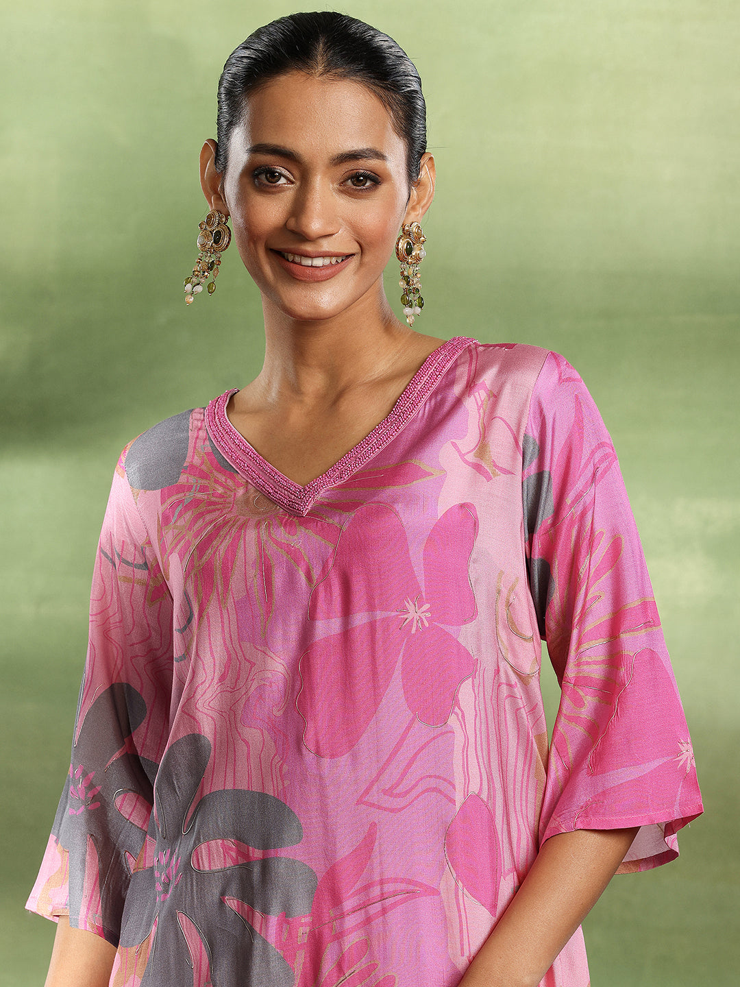 Pink Printed Silk Blend Co-Ords
