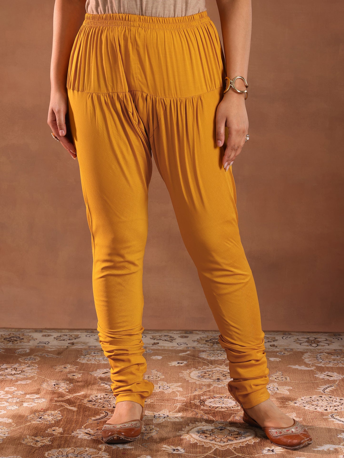 Mustard Printed Rayon Anarkali Suit With Dupatta