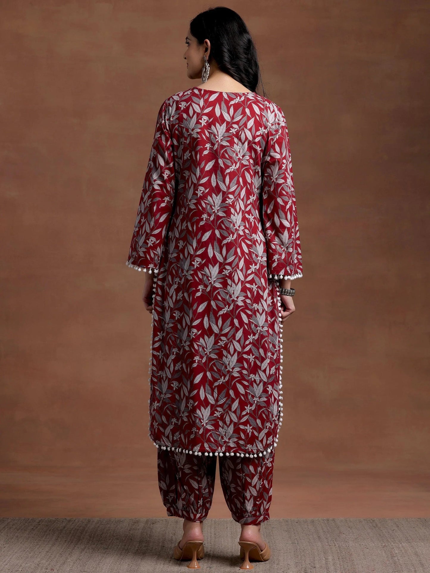 Rust Printed Cotton Pathani Kurta Set
