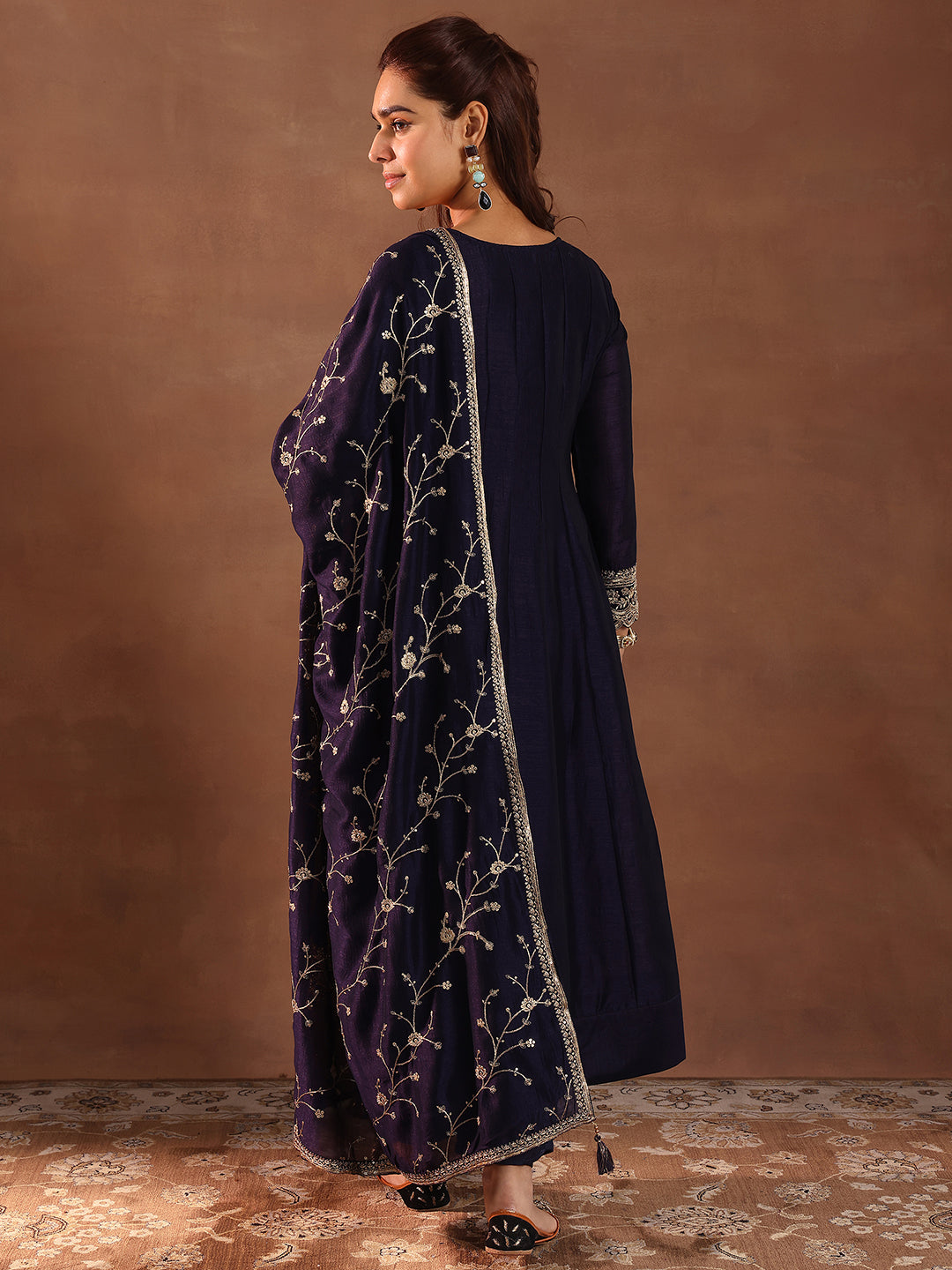 Purple Embroidered Silk Blend Anarkali Suit With Dupatta