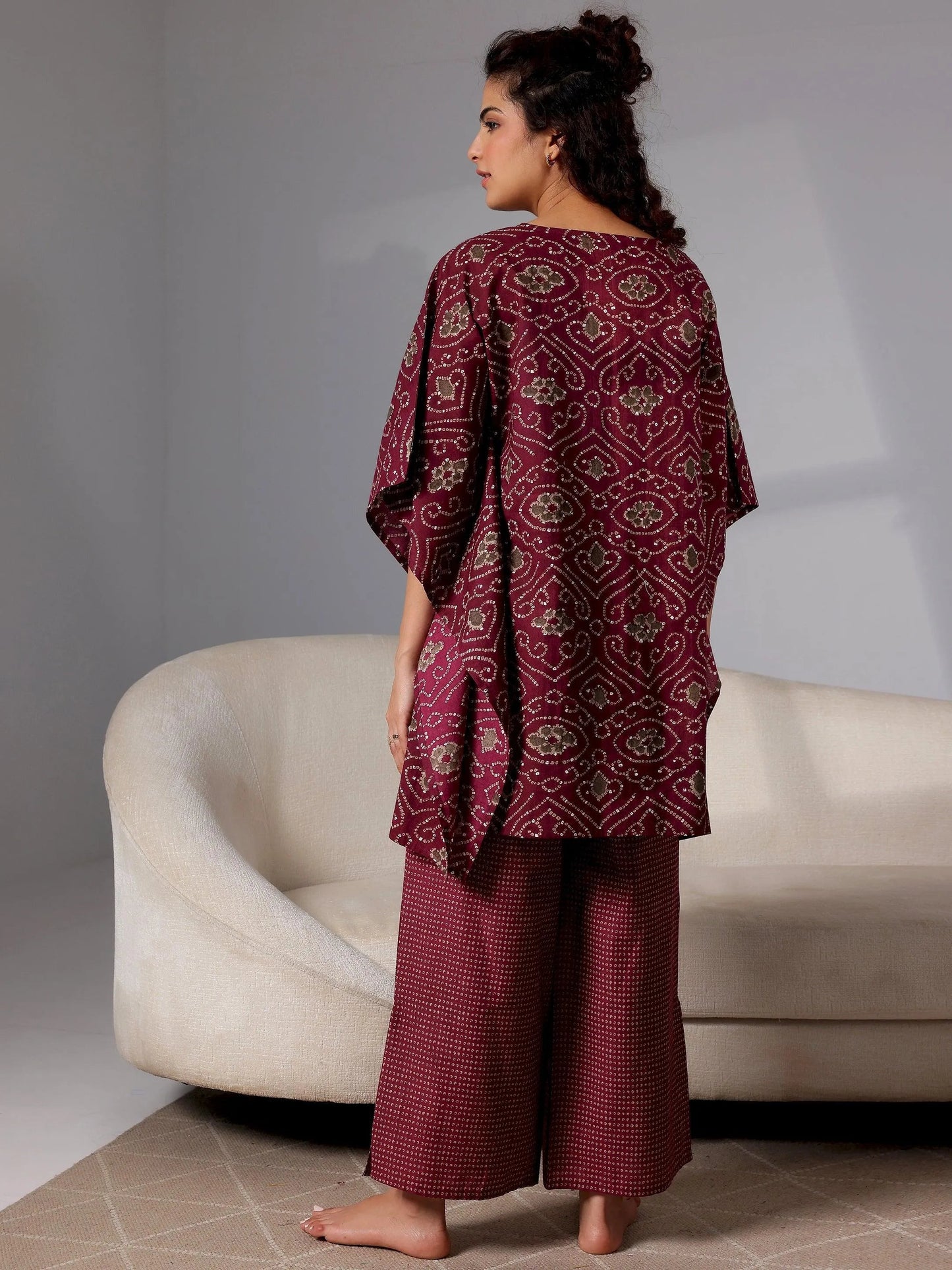 Wine Printed Cotton Night Suits