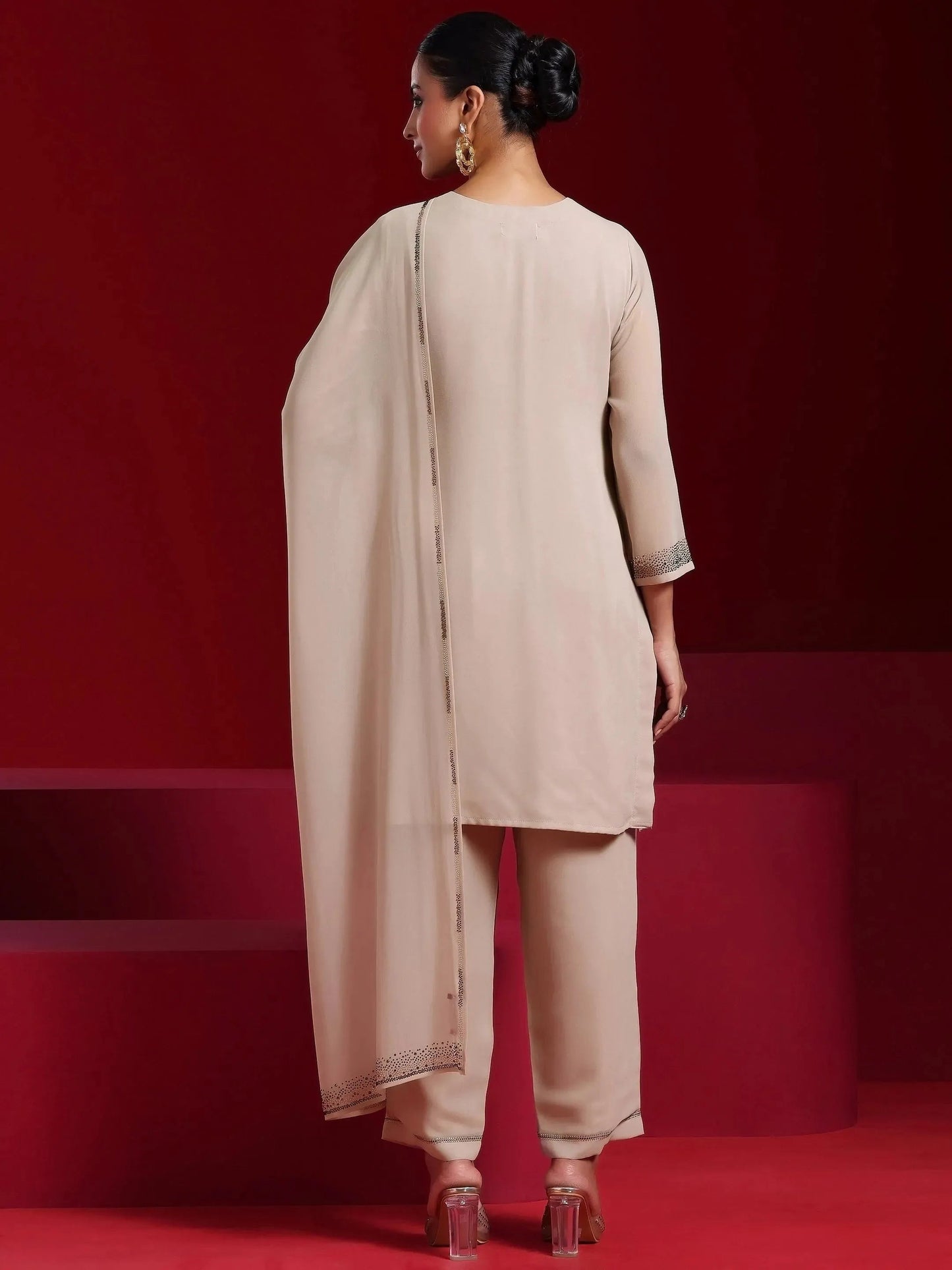 Libas Art Taupe Solid Georgette Straight Suit With Dupatta