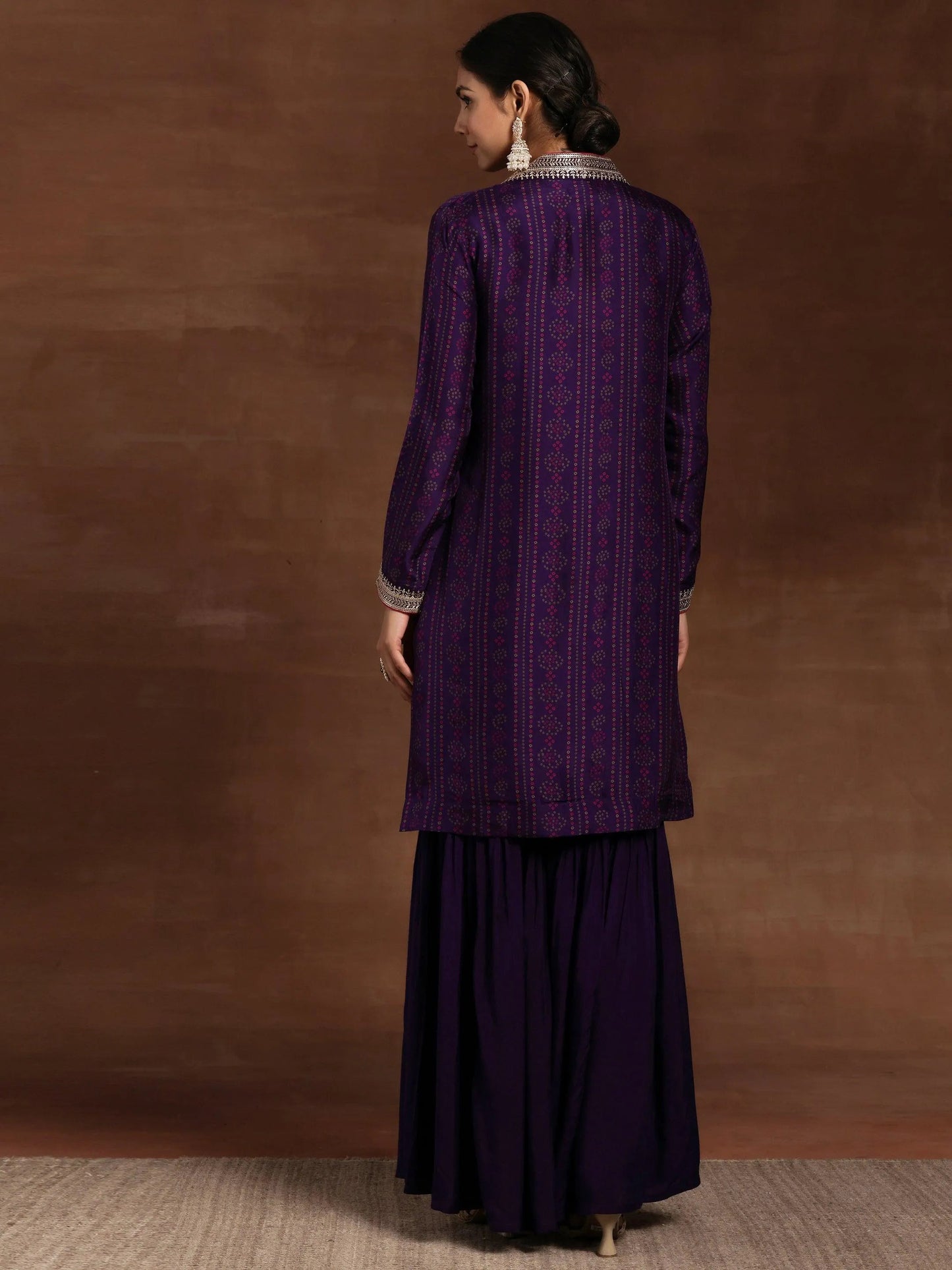 Purple Printed Silk Blend Co-Ords