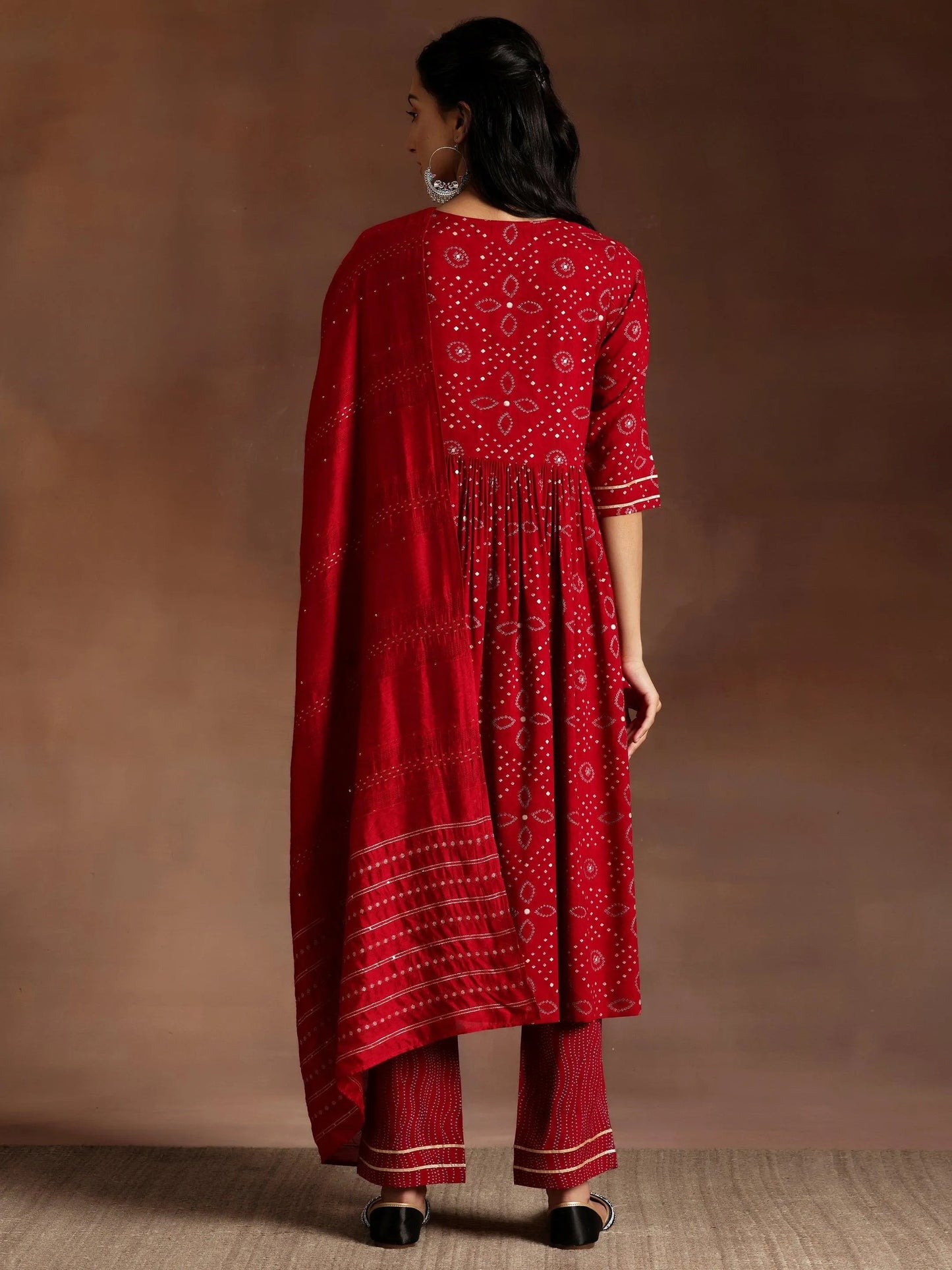 Zainab Red Printed Rayon A-Line Kurta With Palazzos & Dupatta