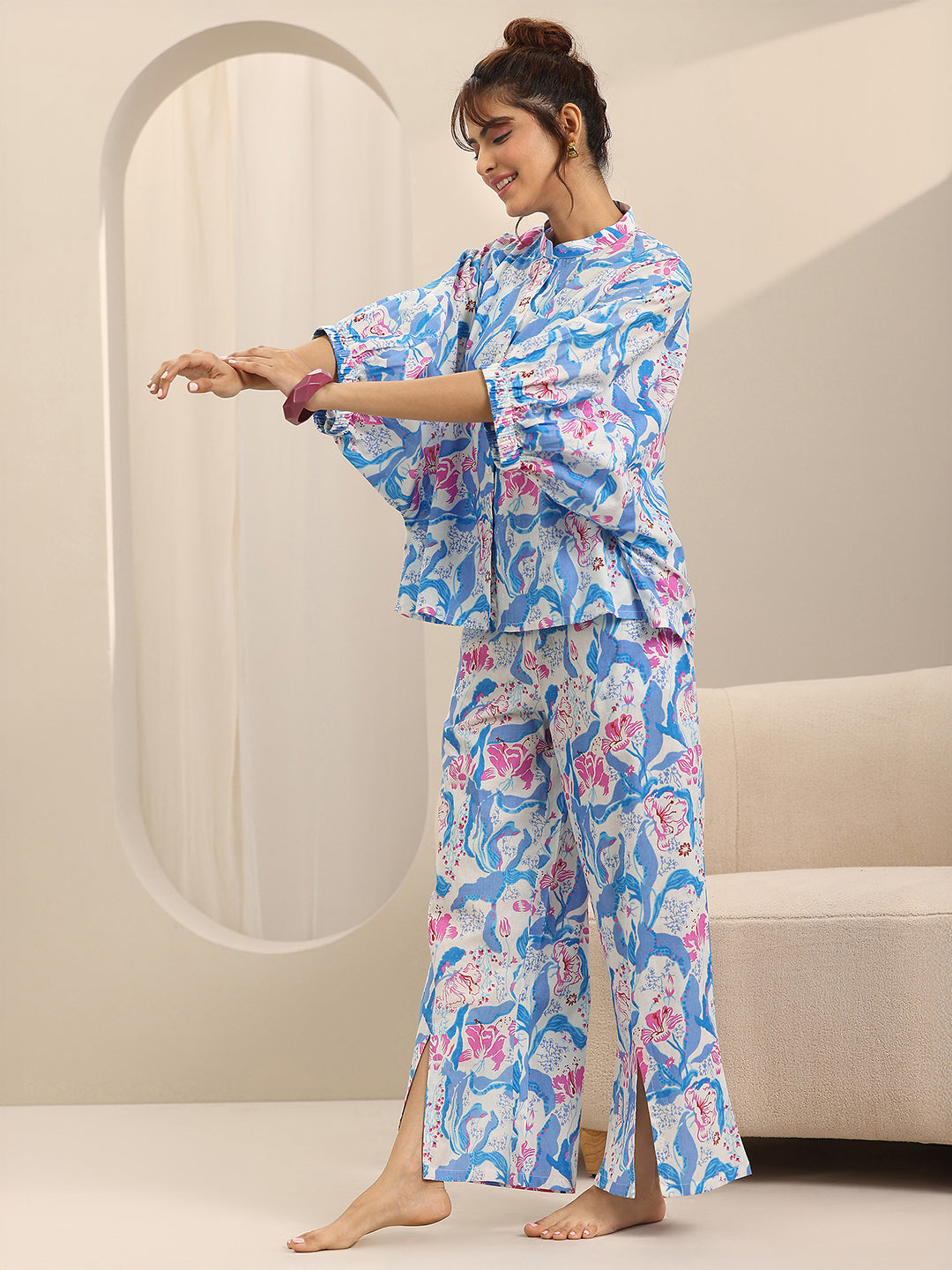 Off white Printed Cotton Night Suits